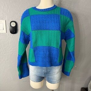 ASOS Design Crewneck Patchwork Sweater Top, Blue/Green 115221652
